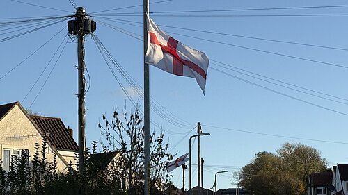 Flags on lamp posts